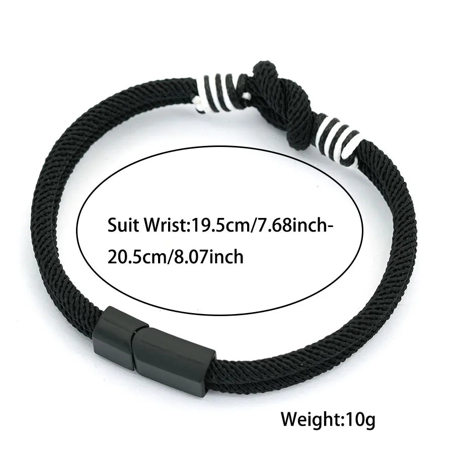 Pulseira de Corda Estilosa Masculina 4 Cores Disponíveis Grau A Cordão 4mm Amuleto Bracelete Fivela Magnética Destacável Acessórios Casuais Masculinos