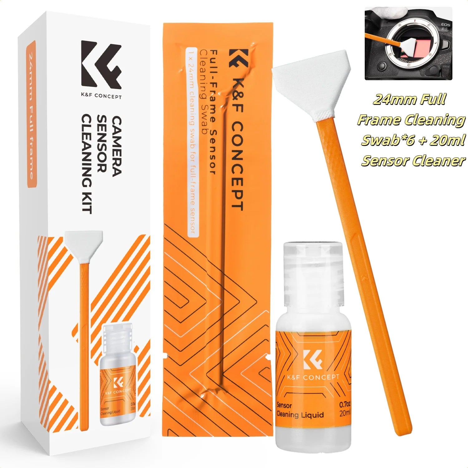 K&F CONCEPT 24mm Full Frame/16mm APS-C Sensor Cleaning Swab *6 &20ml Liquid Sensor Cleaner Sets For Sony DSLR SLR Digital Camera