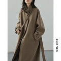CHIC VEN Casaco Trench Longo Feminino Gola Alta Cinto Amarração Lã Manga Raglan Sobretudo Longo Escritório Senhora Outono Inverno 2024