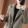 Jaqueta Feminina Casaco De Lã Cashmere Dupla Face 100% Pura Lã Outono Inverno Novo Casaco Corta-Vento De Lã Slim De Um Botão De Comprimento Médio