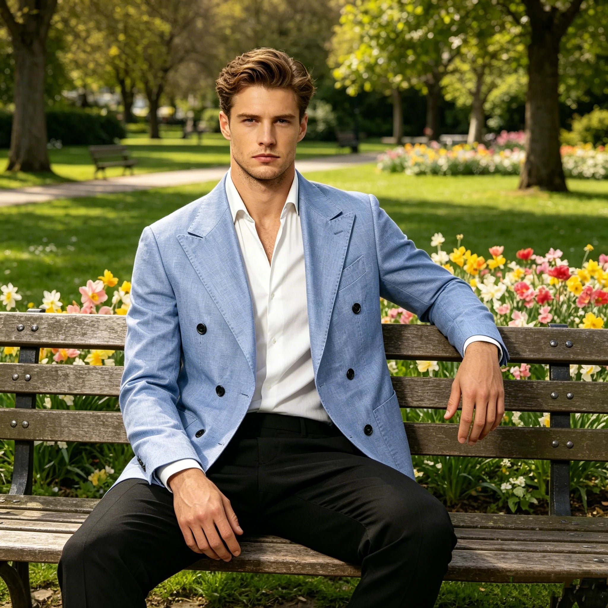 Blazer Masculino de Linho Transpassado Slim Fit Casaco de Terno Casual Negócios Jaqueta Formal para Casamento Noivo Smoking Primavera Verão