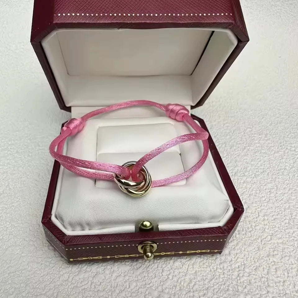 Pulseira de casal clássica de luxo S 925 prata três anéis tricolor cruz. Presentes de Natal. Não desbota. Não causa alergia