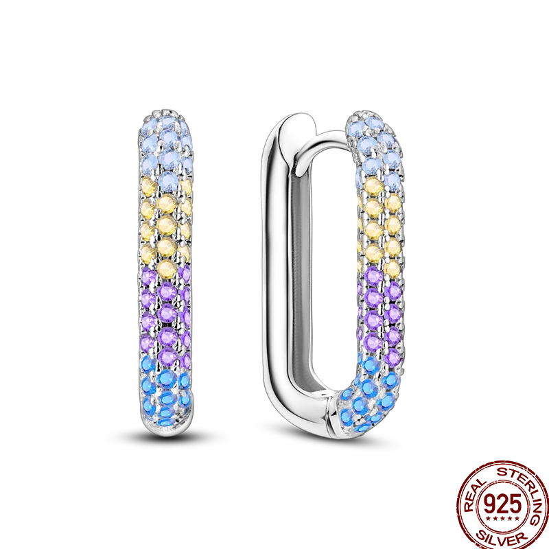 Earrings 925 Sterling Silver Colorful Shiny Zircon Earrings Temperament Charm Luxury Party Jewelry Gift Birthday Anniversary