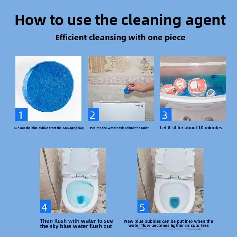 Toilet Bowl Cleaner Automatic Self-Cleaning 10 Tablets Blue Bubble Lemon Lavender Scent Powerful Deodorizer for Bathroom WC Fres
