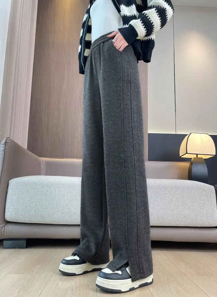 Thickened Woolen Straight Leg Pants Womens High Waist Wide Leg Trousers Autumn Winter Casual Pants Pocket Design Cotton Blend 1 - 4xl recommended 72.5-80kg Oatmeal color [spring and autumn]