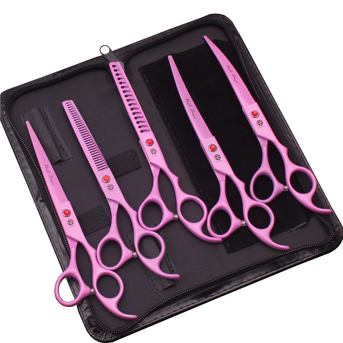 Tesouras de Tosa para Animais de Estimação Purple Dragon Japão Aço Inoxidável Rosa Curva para Cães Tesouras de Desbaste para Cães Tesouras Chunker Z3003