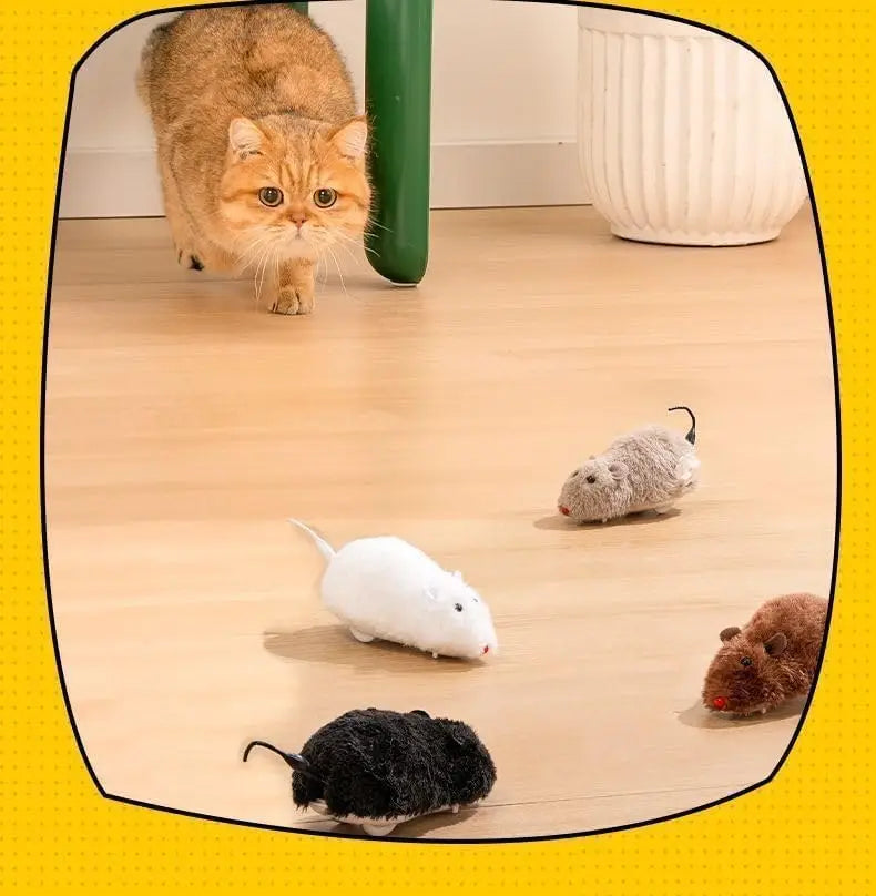 1/5 unidades Brinquedo Rato de Pelúcia Interativo de Corda para Gatos, Cães e Crianças, Brinquedo Animal Mecânico em Movimento para Brincar e Fazer Travessuras