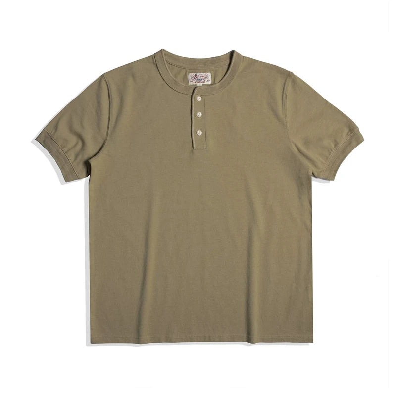 Camiseta Henley Manga Curta Red Tornado Algodão Pesado Masculina Dia a Dia Amekaji