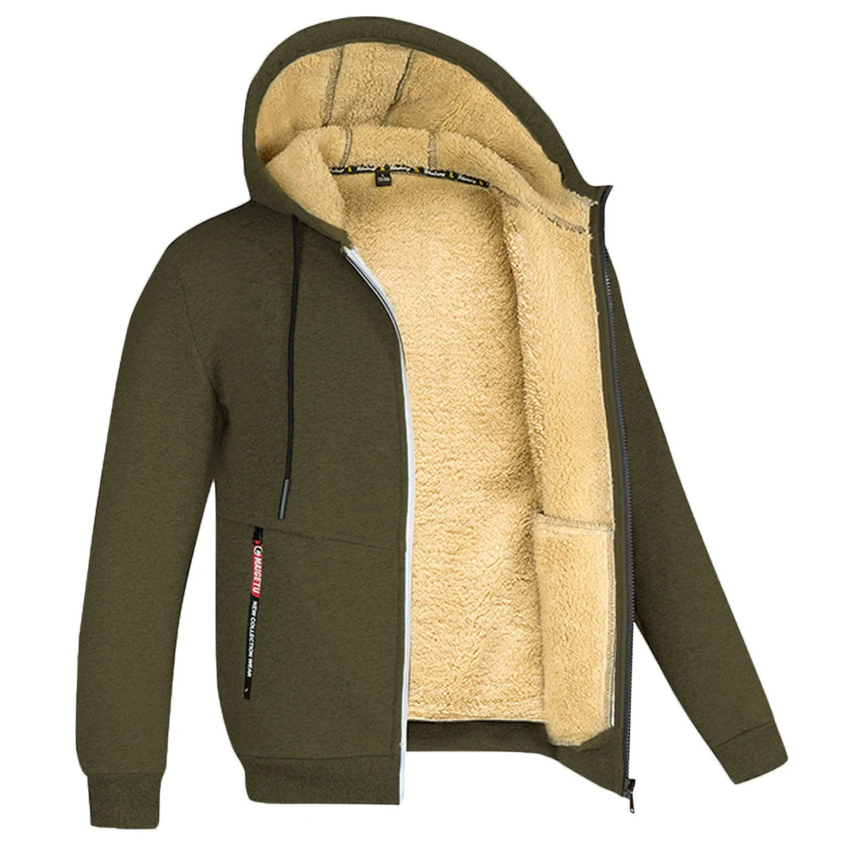 Jaqueta Masculina Inverno Camuflada Fleece Grossa Capuz Masculino Manga Comprida Casaco Casual Zíper Moletom Streetwear Casacos Masculinos
