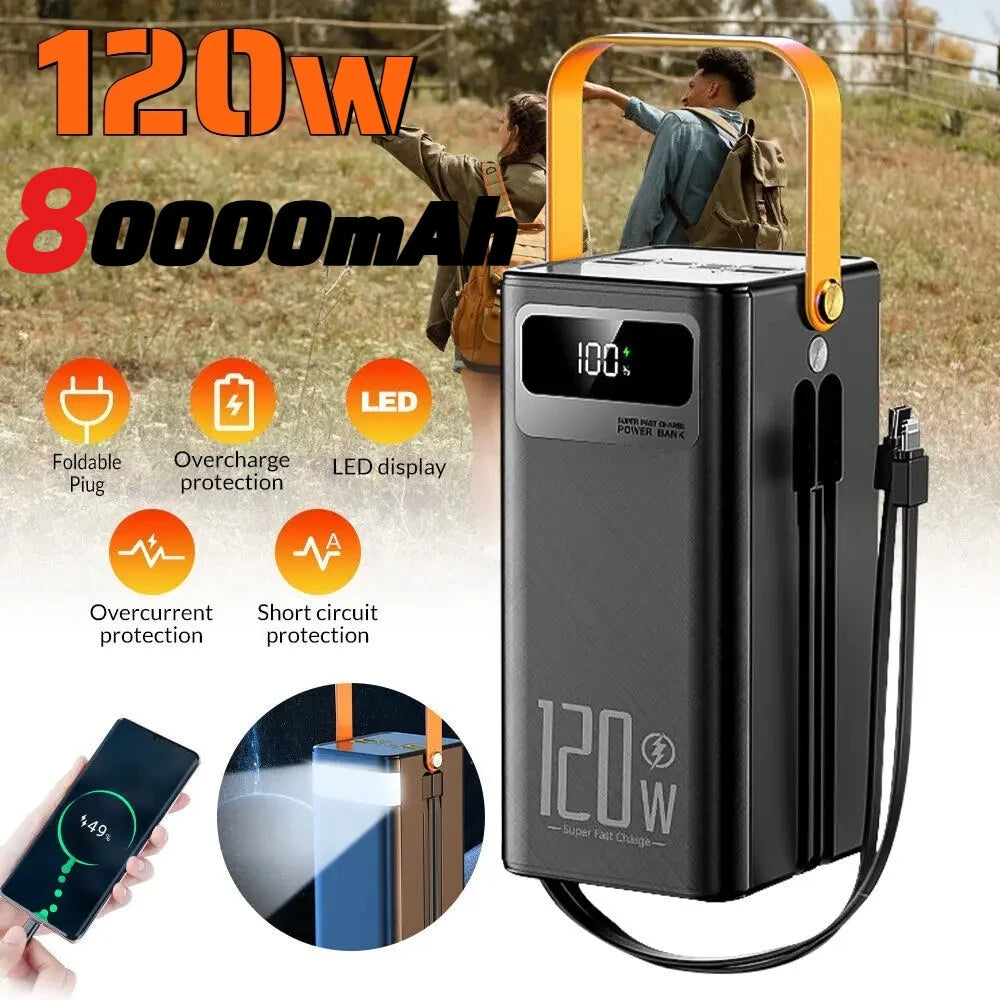 Portable Power Bank 80000mAh 120W Super Fast Charger Large Capacity