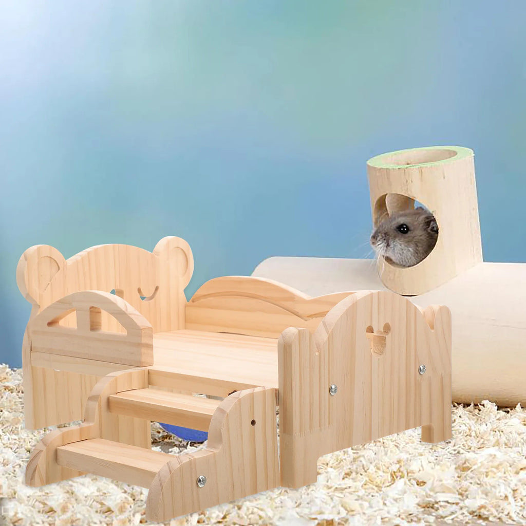 Cama de Madeira para Pets Pequenos Anões Hamster Porquinho-da-Índia Chinchila Coelho Gerbil Robusta Durável Segura Longa Duração Fácil de Montar