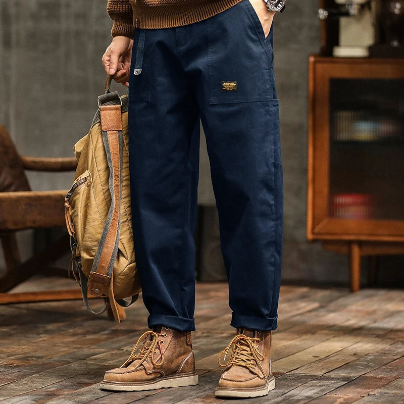 Hiqor Roupas Masculinas Primavera Outono Calça Cargo Homem Algodão Casual Solta Calça Cinto Cintura Média Joggers Masculino Reta Calça Larga