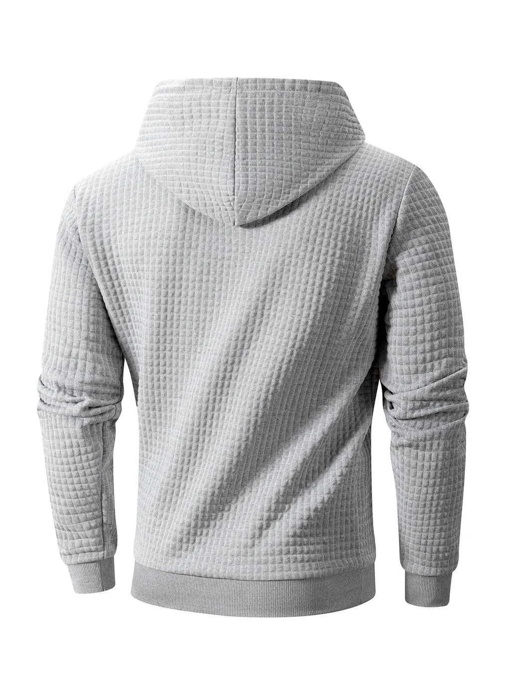 Moletom Masculino de Outono com Capuz Padrão Waffle Manga Longa Cor Sólida Casual Quente Pulôver Esportivo Masculino para Ar Livre