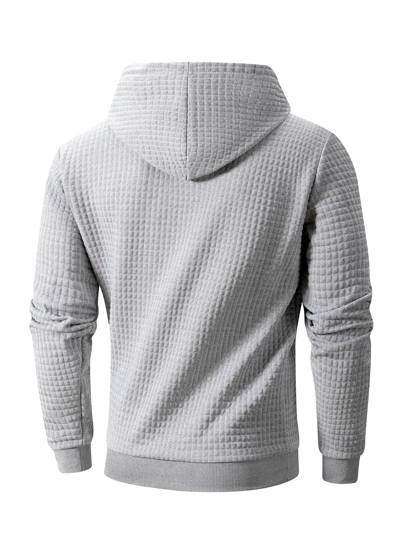 Moletom Masculino de Outono com Capuz Padrão Waffle Manga Longa Cor Sólida Casual Quente Pulôver Esportivo Masculino para Ar Livre