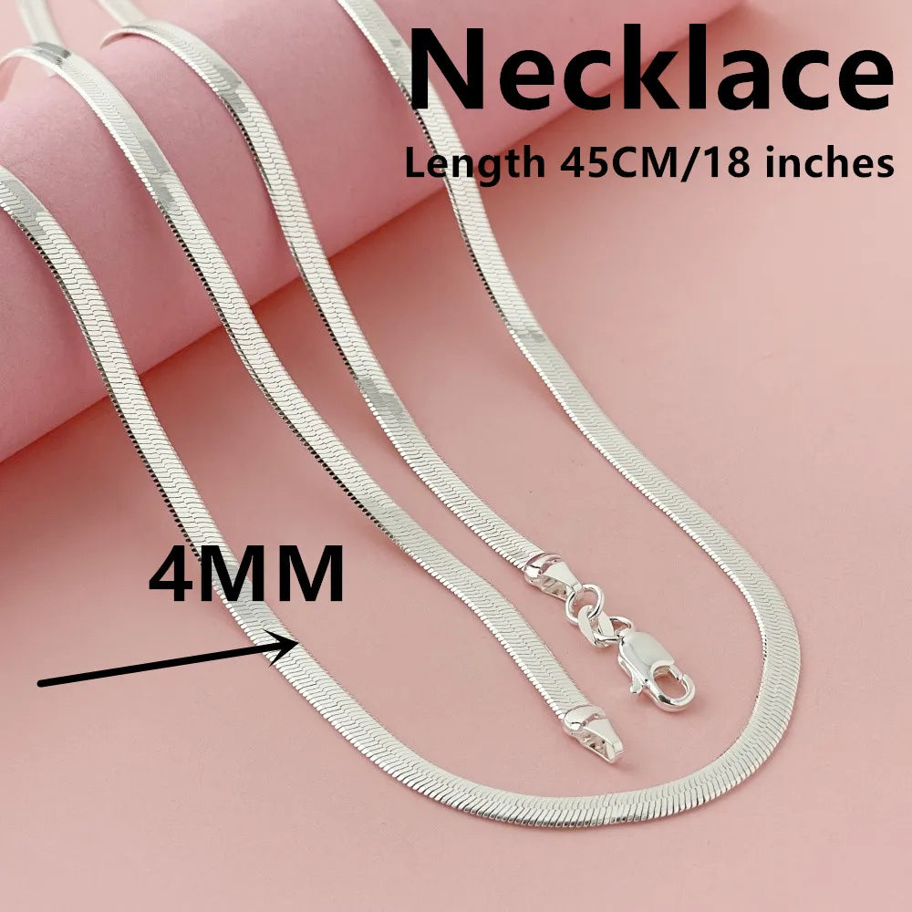 Original 925 Sterling Silver fine 4MM Blade Chain Necklace for Women Men Luxury wedding party Jewelry Holiday gifts