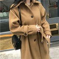 2025 Outono/Inverno Novo Casaco Feminino de Lã Coreano Solto Jaqueta Fina Temperamento com Cinto Casaco Longo de Lã Grosso Feminino