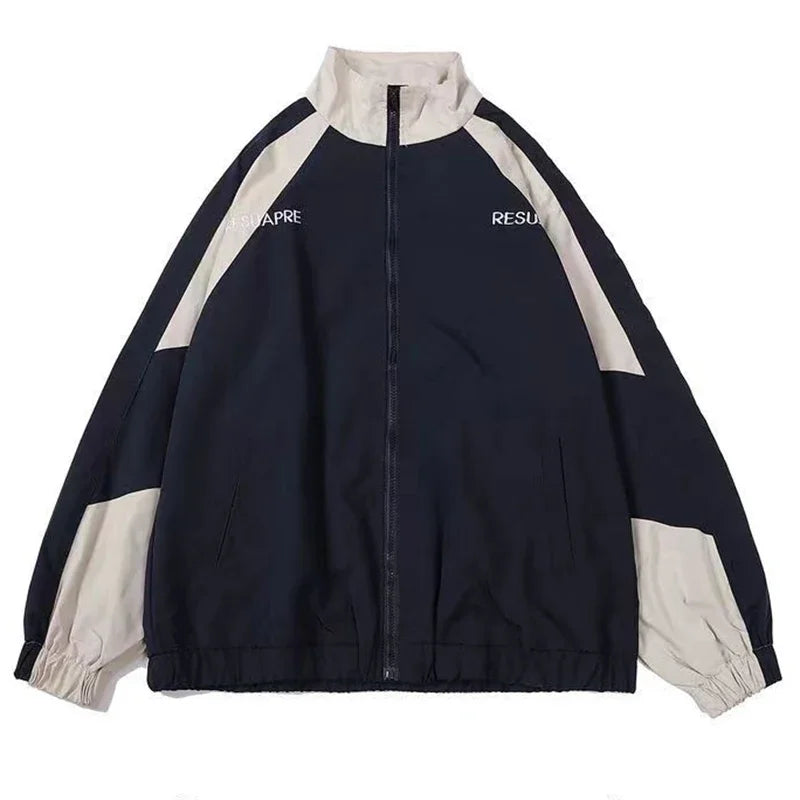 Jaqueta College Masculina Hip Hop Jaqueta Corta-Vento Patchwork Color Block Casacos Casuais Primavera Outono Finos Jaquetas Universitárias Masculinas