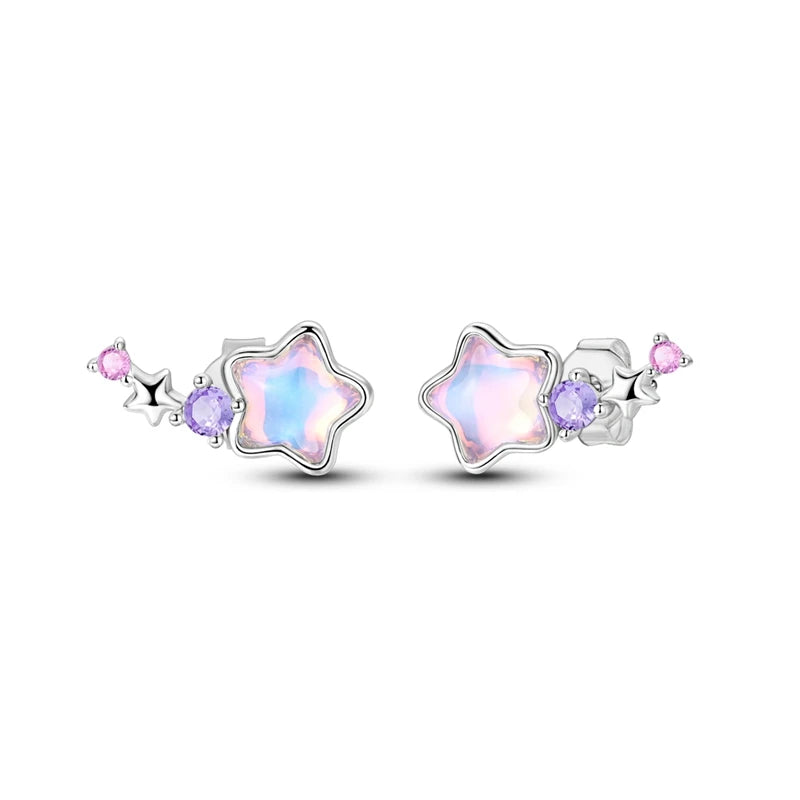 Star Moon Sun Hoop Earrings 925 Sterling Silver Original Star Shining Zircon Tassel Long Earrings For Women Luxury Jewelry Gift
