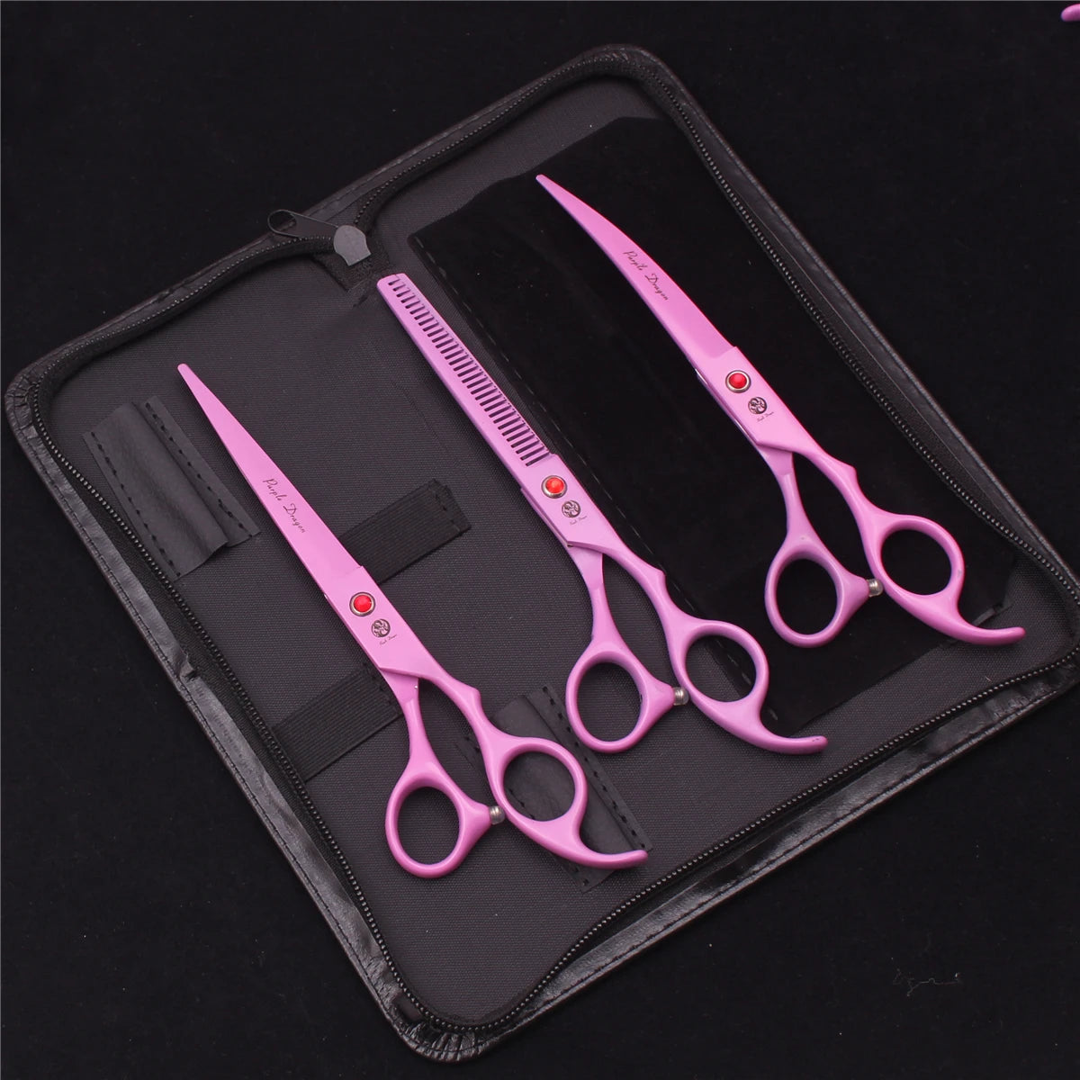 Tesouras de Tosa para Animais de Estimação Purple Dragon Japão Aço Inoxidável Rosa Curva para Cães Tesouras de Desbaste para Cães Tesouras Chunker Z3003