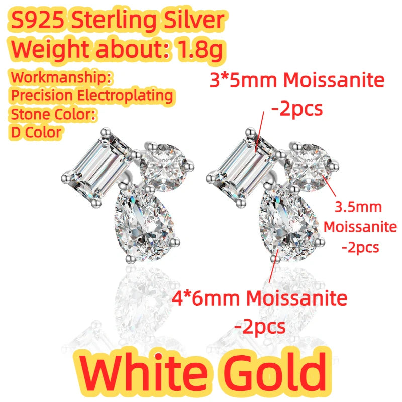 TFGLBU 3CT D VVS1 Pear Cut Moissanite Earring for Women Lab GRA Certified Grow Diamond Solid S925 Silver Ear Stud Fine Jewelry