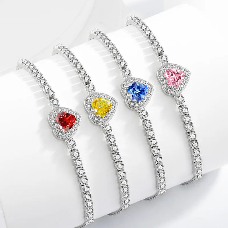 Light Luxury 925 Sterling Silver Heart-shaped Love-cut Color Crystal Zircon Bracelet Niche Design Women's Jewelry
