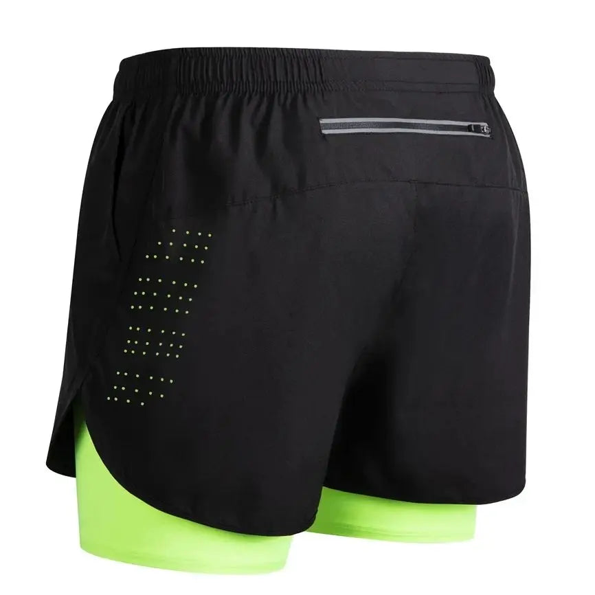 Shorts de corrida refletivos masculinos de verão Fitness de secagem rápida dupla camada shorts masculinos de treino de exercícios de musculação