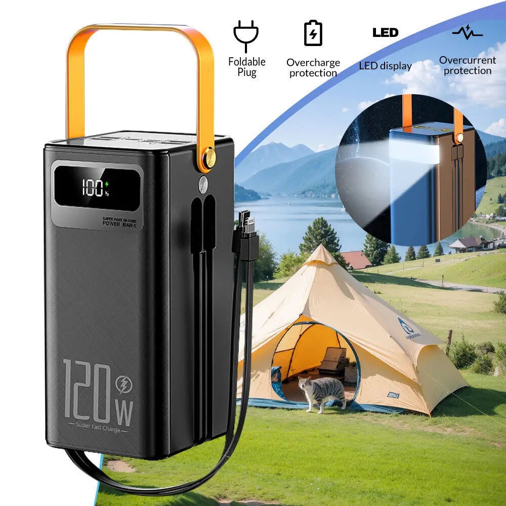 Power Bank 50000mAh 120W Super Fast Charger Large Capacity Charging Cable