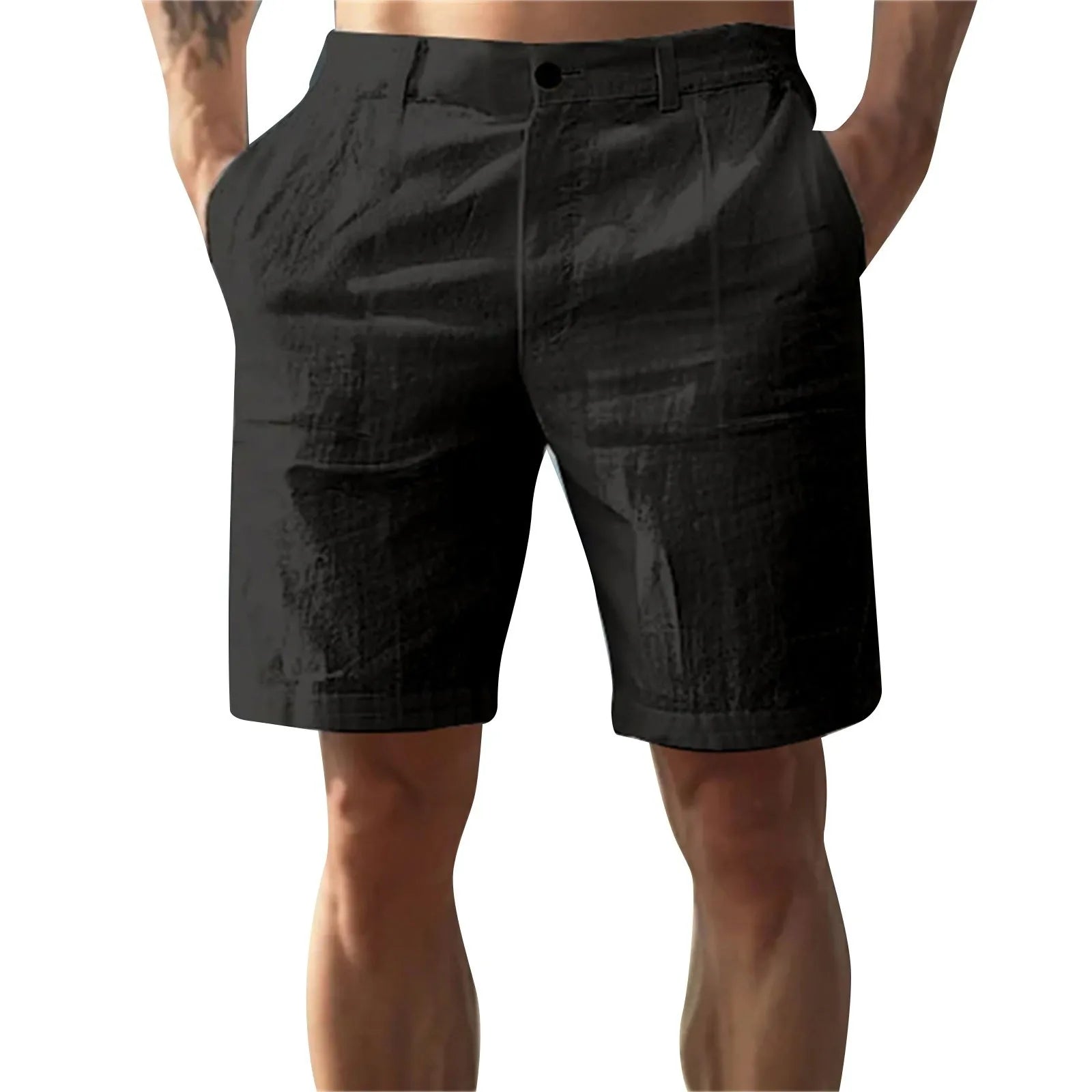 Calças Masculinas de Linho com Cor Sólida Casuais para Praia, Respiráveis, Confortáveis e Retas, Curtas, Estilo Havaiano para Férias de 2025