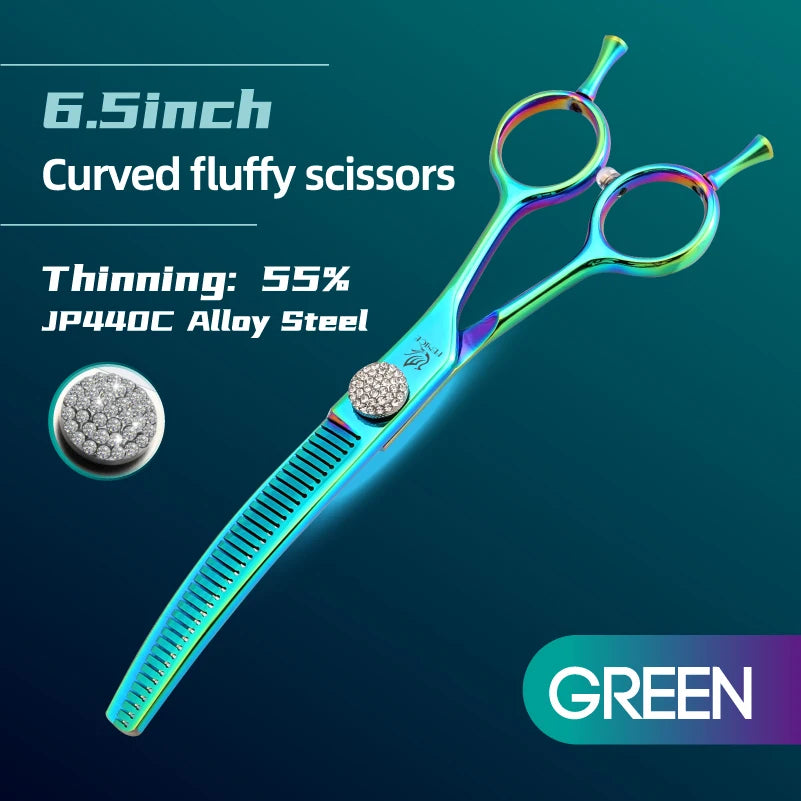 Tesoura de Grooming Fenice com Parafuso de Diamante 7.25 Polegadas Profissional Curva Chunker Tesoura de Desbaste para Pet Beautician