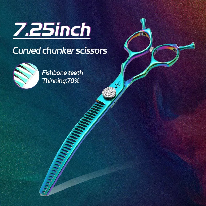 Tesouras de Tosa para Cães Fenice Professional 7.0/7.25/7.5 Polegadas JP440C Coloridas Curvas Desbaste Chunkers para Rosto e Corpo de Cães