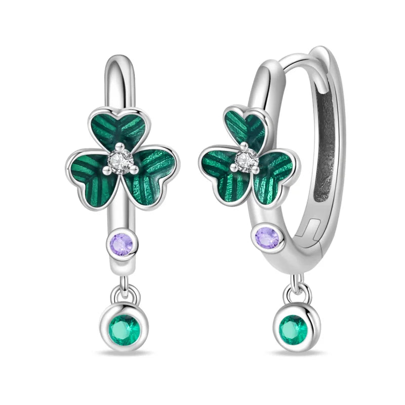 Brinco de Prata 925 Série Verde Trevo da Sorte, Incrustado em Pedra, Adequado para Presentes de Casamento Feminino, Noivado, Festa de Aniversário