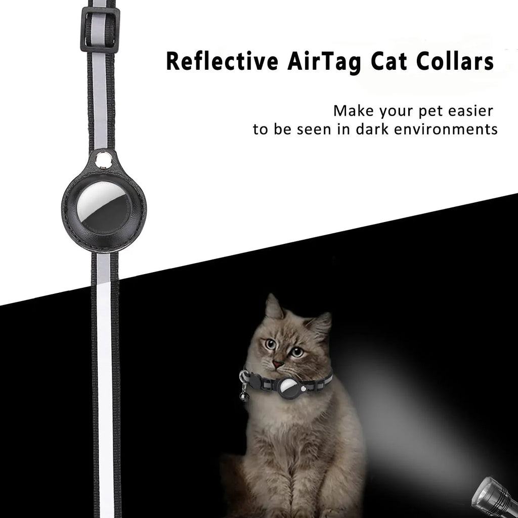 Coleira Refletiva para Gatos AirTag com Sino Fivela de Segurança Destacável Suporte para Rastreador GPS para Gatinhos Gatos Pequenos Animais de Estimação Anti-Perda