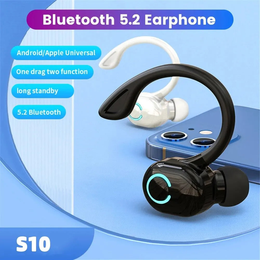 Fone de ouvido Bluetooth 5.2 sem fio de gancho único, intra-auricular, bateria de duração ultra longa, fone de ouvido comercial para celular