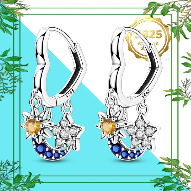 Brincos Femininos Pendentes 100% Genuínos em Prata Esterlina 925 Hipoalergênicos Luxuosos Elegantes Joia Fina Presente de Aniversário para Ela
