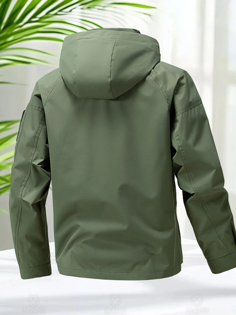 Jaqueta Masculina Impermeável Softshell com Capuz e Zíper para Esportes ao Ar Livre, Corta-Vento para Trilha e Acampamento, Leve, para Primavera e Outono
