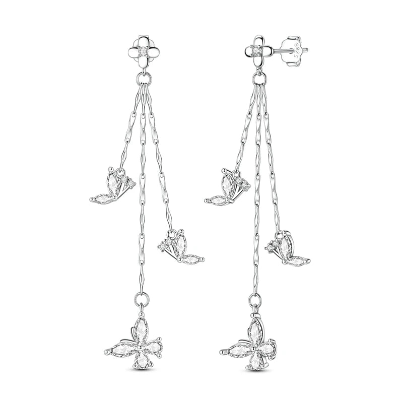 Lucky Clover Earrings 925 Silver Original Zircon Butterfly Dragonfly Chameleons Bee Flower Earrings For Women Jewelry Gift