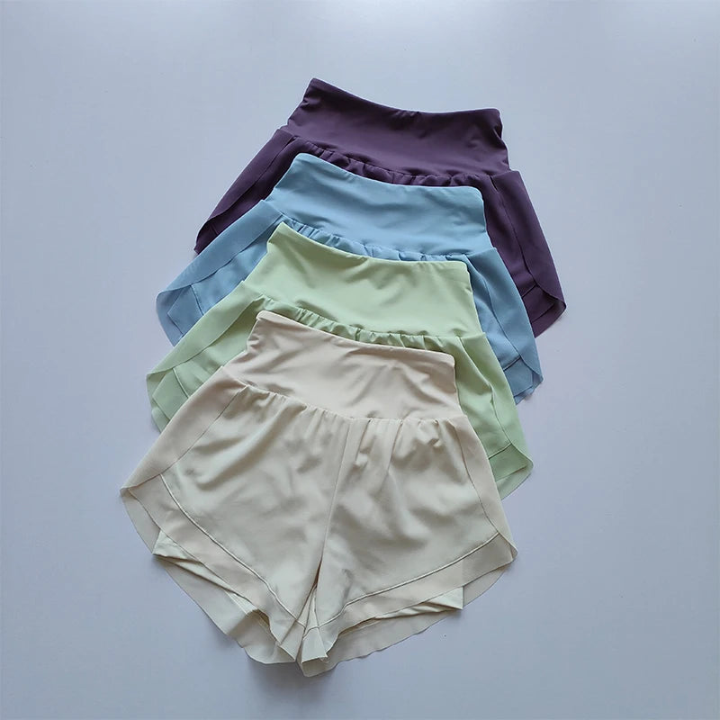 Shorts Esportivos Femininos de Verão em Tela 2 em 1 de Secagem Rápida para Yoga Shorts Respiráveis para Fitness Shorts de Corrida de Cintura Alta