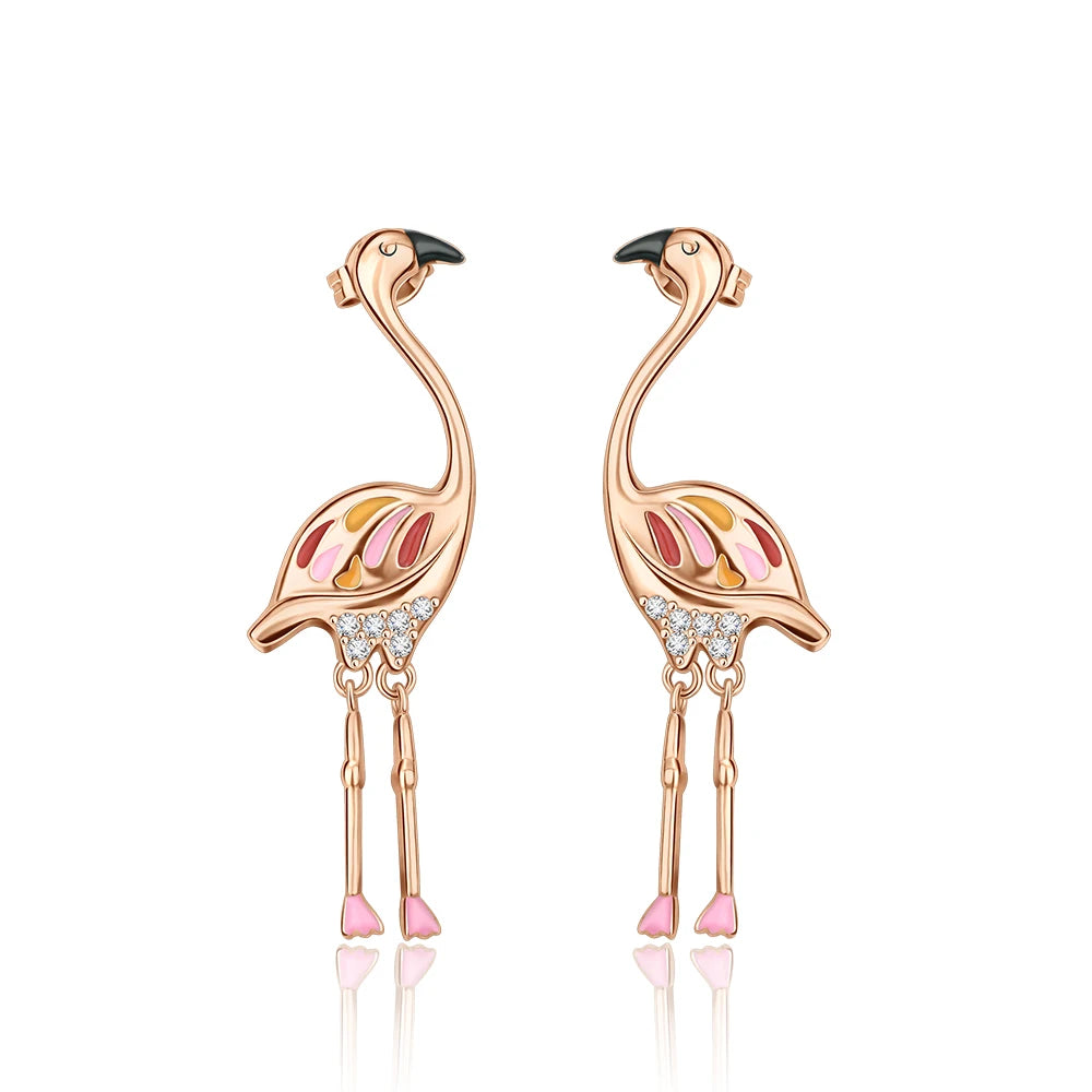 Rose Gold Series 925 Sterling Silver Flamingo Giraffe Star and Moon Flower Earrings Elegant Party Jewelry Gifts