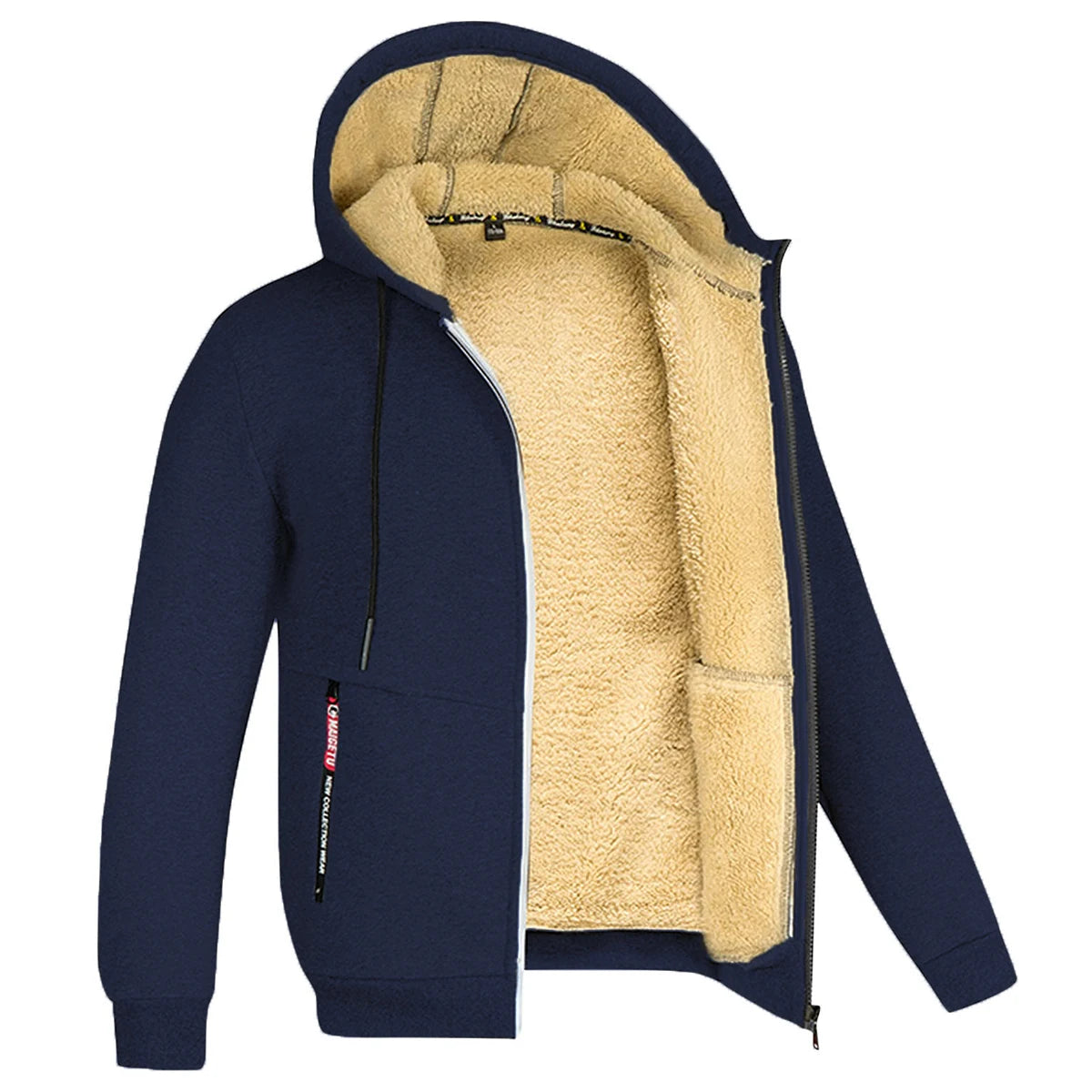 Jaqueta Masculina Inverno Camuflada Fleece Grossa Capuz Masculino Manga Comprida Casaco Casual Zíper Moletom Streetwear Casacos Masculinos