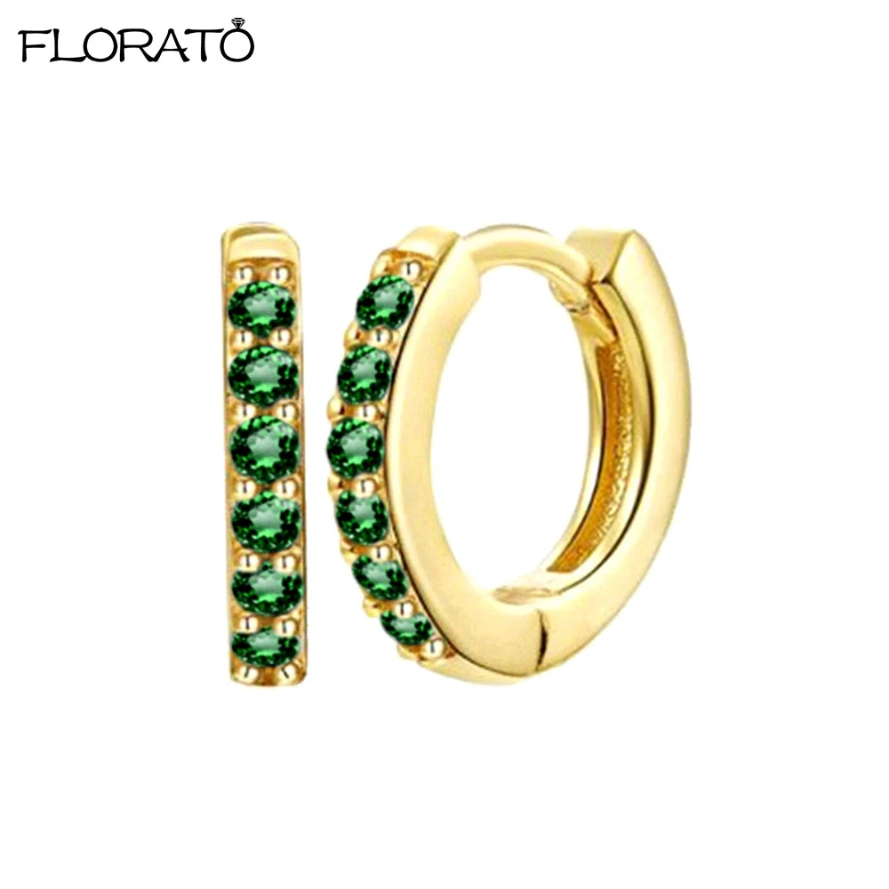 925 Silver Needle Crystal 9mm Small Hoop Earrings for Women Minimal Huggie Earrings Colorful Zircon Piercing Earrings Jewelry