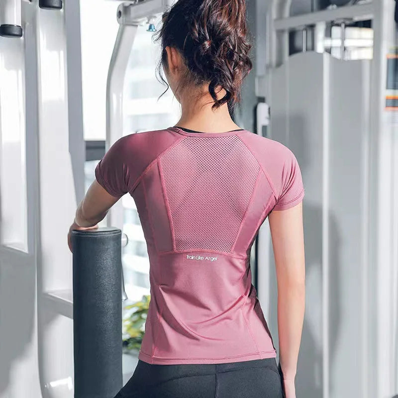 Moda Fitness Feminina Roupa de Yoga Camisa Esportiva Feminina Plus Size Top Roupa de Fitness Corrida