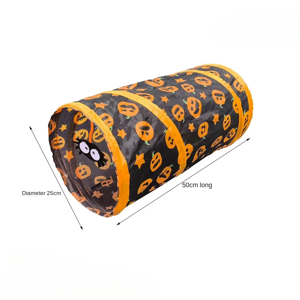 Túnel para Gatos Dobrável com Tema de Abóbora de Halloween, Brinquedo com Barulho para Gatos, Túnel de Gato Dobrável, Brinquedo para Animais de Estimação