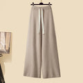 Calça Feminina de Malha de Perna Larga (peça única) Caqui