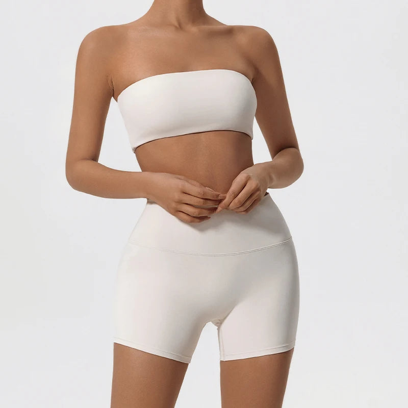 Conjunto Fitness Duas Peças Verão Esportivo Feminino Roupa de Treino Yoga Sutiã Tomara que Caia Feminino 2 Peças Top Curto para Academia Esportivos Mujer Conjuntos de Ginástica