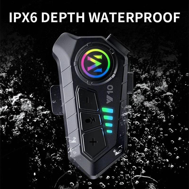 Y10 Fone de Ouvido Bluetooth 5.3 para Capacete de Moto com Luzes Coloridas Fone de Ouvido Sem Fio Impermeável Fone de Ouvido Mãos-Livres Impermeável