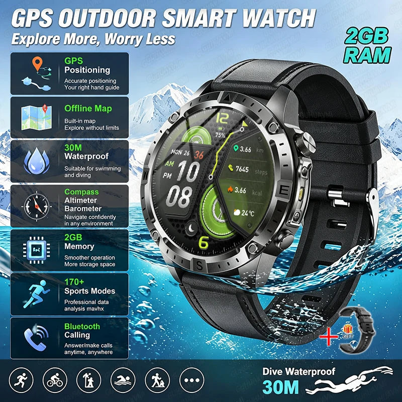 Smart Watch GPS Offline Map 3ATM Compass Altimeter 2026