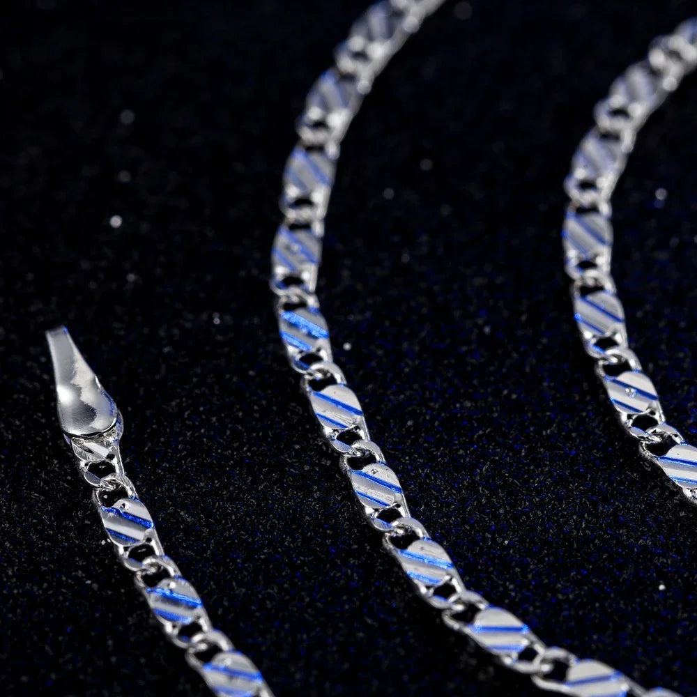 Luxuoso Colar de Corrente Chata 2MM de Prata Esterlina 925 Elegante para Clavícula Masculino e Feminino Acessórios de Casamento Festa Joias Finas Presentes