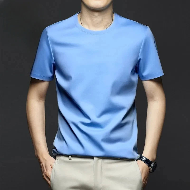 Minglu Modal Summer Men's T-shirts High Quality Short Sleeve Solid Color Round Collar Simple Casual Male Tees Plus Size 5XL