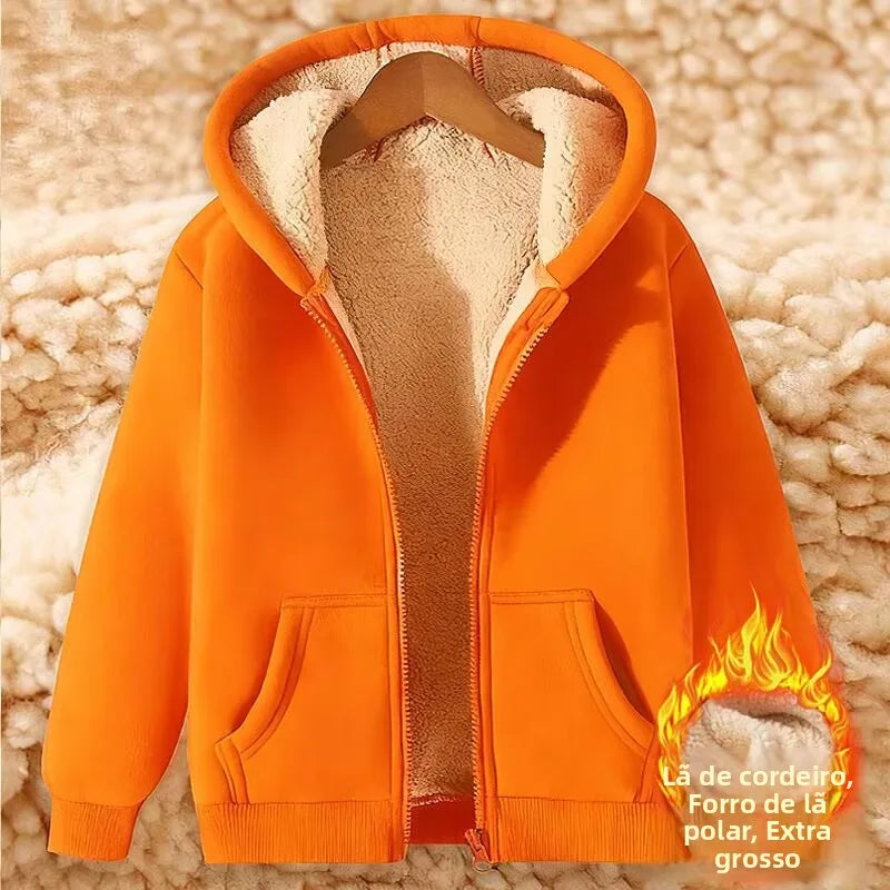 Ladies Thickened Lamb Velvet Open Cardigan Hooded Zipper Loose Outerwear Winter Sweatshirt Trendy Warm Plus Size Coat 1 - 2xl 67.5-77.5kg Warm orange