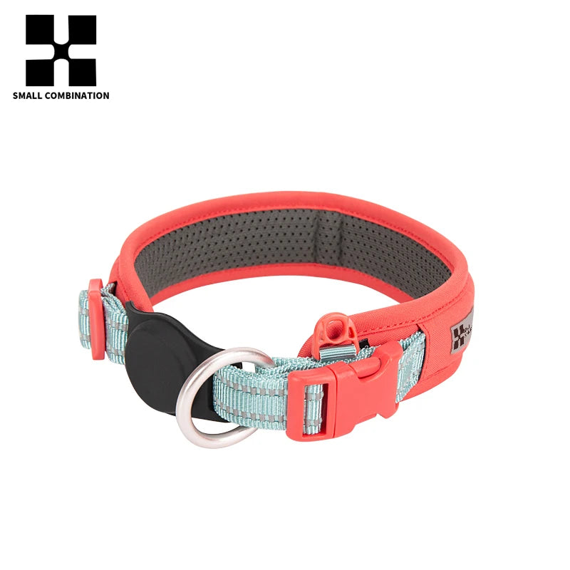 Coleira de Cachorro AirTag Personalizada Ajustável Nylon Refletiva Acolchoada para Cães de Pequeno Médio Grande Porte Acessórios